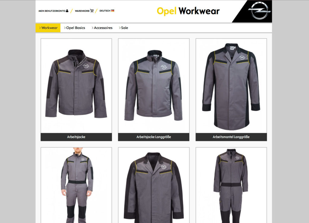 Onlineshop Peter Beckstein Workwear Mode Kollektion Komplettausstattung Opel Dienstkleidung